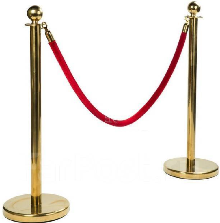 Ленточное ограждение столбик золотая стойка с канатом тросом 1,5 метра