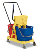 Уборочная тележка для уборки с 2-мя ведрами по 17л и отжимом на колесах Уборочная тележка для уборки с 2-мя ведрами по 17л и отжимом на колесах